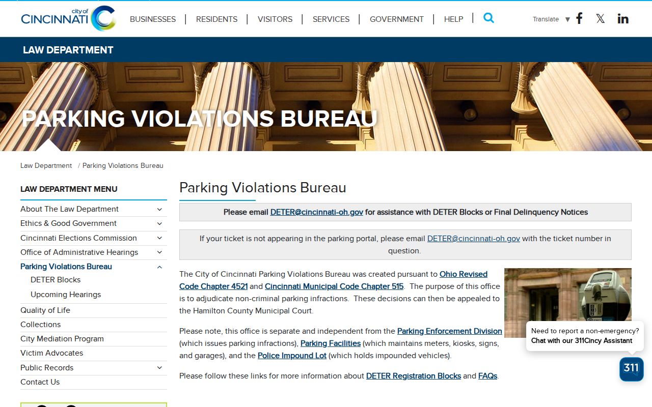 Hamilton County Cincinnati court records source: Parking Violations Bureau information for noncriminal parking citations