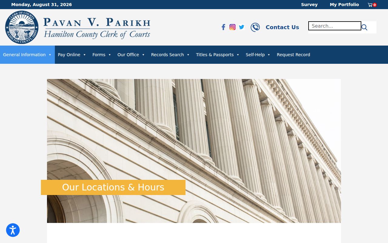 Hamilton County Cincinnati court records source: Clerk division locations and counter information