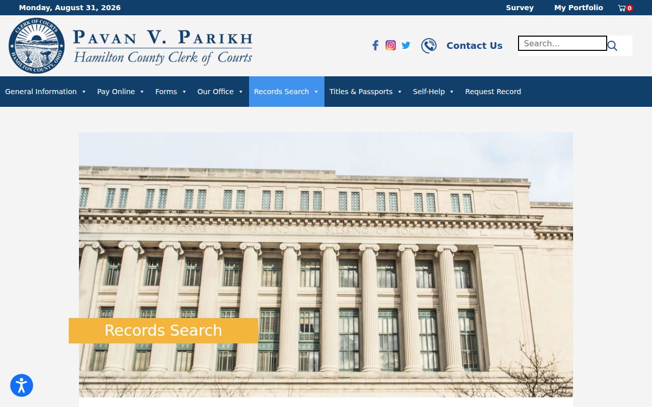 Hamilton County docket search Clerk Records Search menu