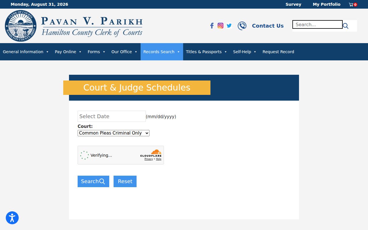 Hamilton County court schedule court and judge search interface