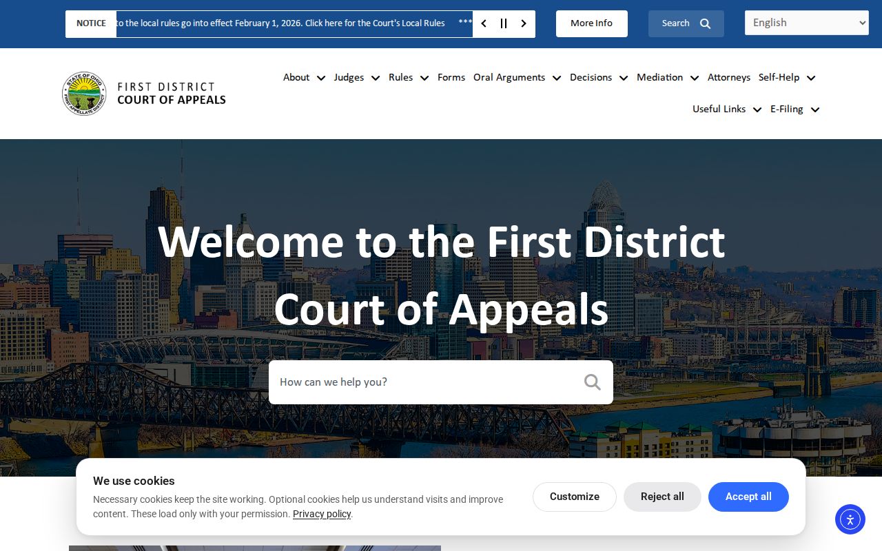 Hamilton County court docket source showing First District Court of Appeals of Ohio information