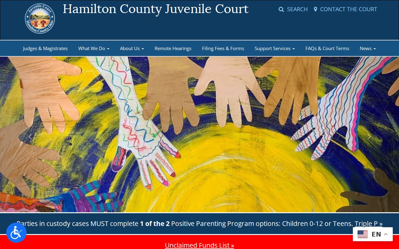 Hamilton County court docket source showing Juvenile Court services and separate records context