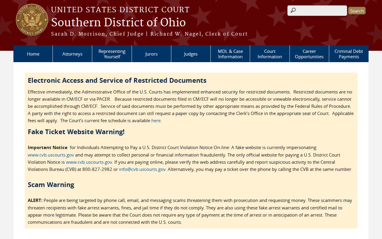 Hamilton County court docket source showing Southern District of Ohio federal court public access context